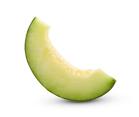 Slice of honey melon or cantaloupe on white background