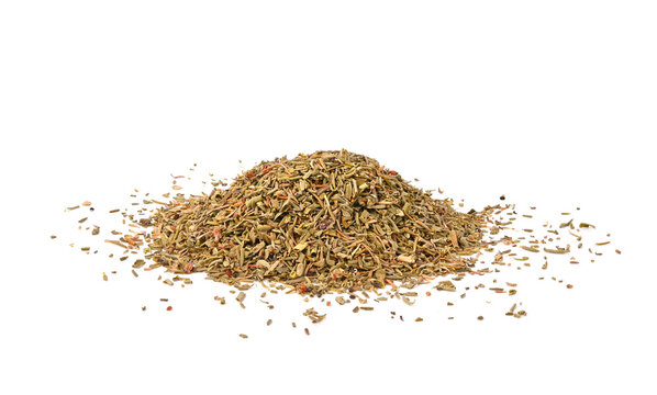 pile of dry thyme isolated on white background.