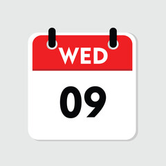 new calender, icon isolated, 09 wednesday icon with white background