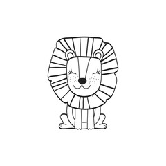 Cute Lion cartoon. Animal vector Illustration. Outlined for coloring book.
