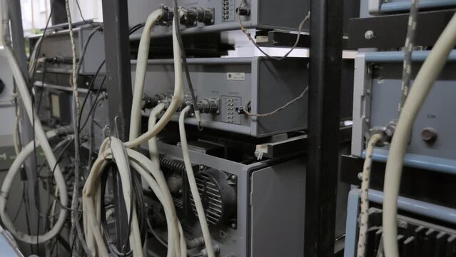 Backside View Of Connected Servers With Wires
