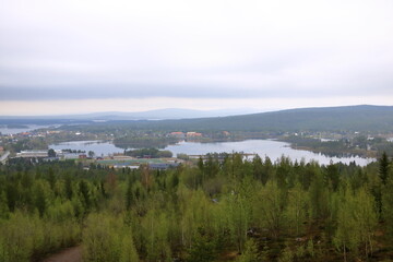 Idyllic water scenery by the lake Rappen in Arjeplog kommun, Norrbotten, Sweden