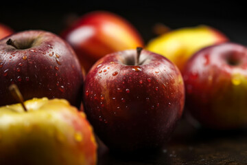 red and green apples on a table