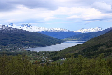 Fototapeta na wymiar the Fjord Gratangen in Norway, view from above