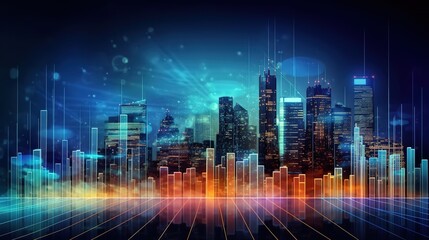 Marketing and economics analytics data graphs. Global digital business network futuristic colorful background. Generative AI. 