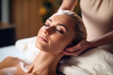 Obraz na płótnie Canvas A woman getting a back massage at a spa created with Generative AI technology