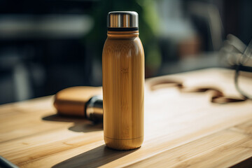 an eco friendly sustainable water bottle made from bamboo. Generative ai