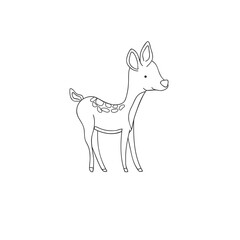 Cute Deer cartoon. Animal vector Illustration. Outlined for coloring book.