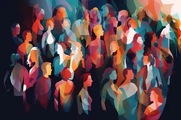  Abstract group of crowded colorful people illustration. Mob of people. Pulse of the Crowd. Confusion of people. Multiple colored. Generative AI © Rytis
