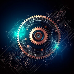 Fototapeta na wymiar hi tech background with machine gear. High quality illustration Generative AI