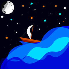 moon and stars ship ocean 