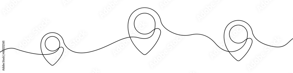 Poster geolocation, location pins sign line continuous drawing vector. one line geolocation, location pin v