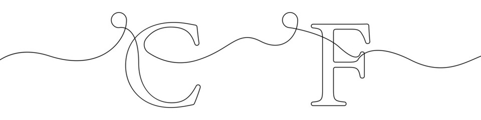 Celsius, Fahrenheit sign line continuous drawing vector. One line Celsius, Fahrenheit vector background. Celsius, Fahrenheit icon. Continuous outline of Celsius, Fahrenheit. Linear Celsiuse, Fahrenhei