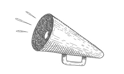 Vector icon of vintage megaphone for fake, breaking news or sale. Vector retro megaphone in doodle style on white background.