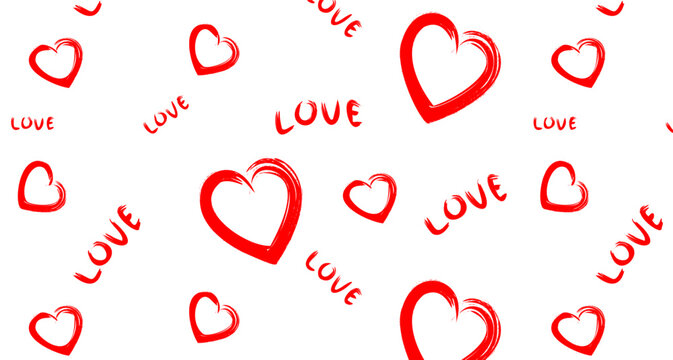Fototapeta Seamless pattern Vector background abstraction red heart letters inscriptions on a white background. eps10 vector