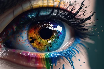 Foto op Aluminium zoom in of an ink colored eye, colorful beautiful human eye, closeup of a colored eye, generative AI © Benetti Arts ™