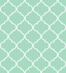 Moroccan Seamless background of geometric islamic trellis pattern in beige with white outline. Decorative morocco geometric pattern/ quatrefoil background 