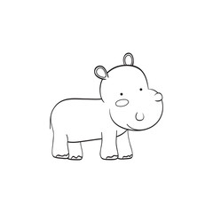Cute Hippo cartoon. Animal vector Illustration. Outlined for coloring book.