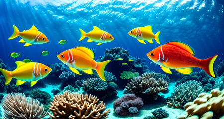 Fototapeta na wymiar Illustration de poissons tropicaux,IA générative.