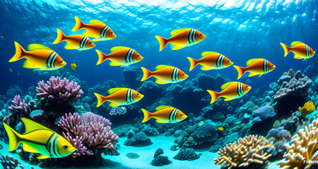 Fototapeta na wymiar Illustration de poissons tropicaux,IA générative.