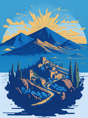 Peloponnese landscape. AI generated illustration