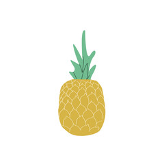 Pineapple tropical sweet summer fruit, vector. Yellow pineapple with green leaves on a white background.