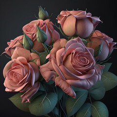 Bunch of light pink roses flowers Generative AI