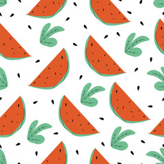 Vector pattern of watermelon on a white background. Vector illustration. Background for fabric, wallpaper, gift wrapping, packaging design.