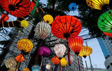 colorful vietnamese lanterns in the streets of manila