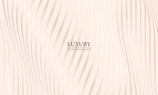 Cream shade elegant luxury background with white gold wavy lines. 3d modern realistic luxury rose gold pattern. Vector illustration