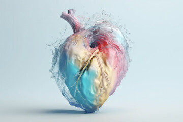 Abstract human heart made from water. Copy space and pastel soft colors. Generative AI