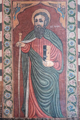 Fototapeta na wymiar Detail of frescoes in Surb Hakob Church of Kanaker. Yerevan, Armenia.