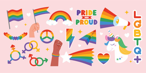 LGBTQ+  Community, Pride Month Celebration, Icon Set Sign, Vector Illustration