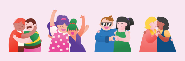 LGBTQ+  Couple Supporting, Stay Together, Pride Month Celebration, Vector Illustration