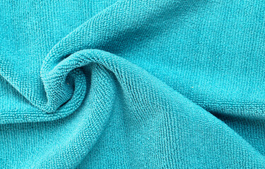 Wrinkled blue microfiber cloth texture