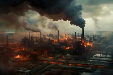 A picture of a factory emitting thick smoke into the air Ai Generated