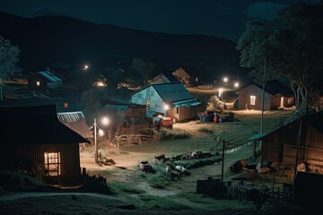 house at night, a village at night, created with AI, generative AI, AI