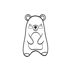 Cute Bear cartoon. Animal vector Illustration. Outlined for coloring book.