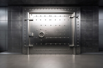 Front view of light silver bank vault door, closed Generative AI