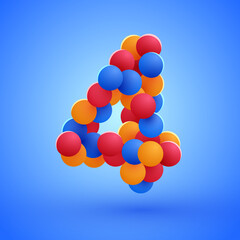 Number 4 made from multicolored festive balloons.