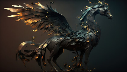 Pegasus animal abstract stallion wallpaper. Contrast background mythical horse with wings in vivid colors generative ai