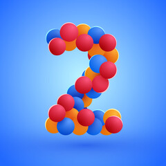 Number 2 made from multicolored festive balloons.