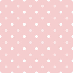 Seamless polka dot pink and white pattern. Minimal fashionable design. Polka dots trendy background, tile. For fabric pattern, card, decor, wrapping paper	
