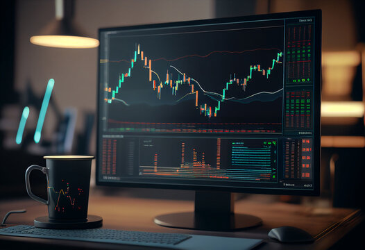 Trading on the computer screen on the stock market and cryptocurrency. AI Generated