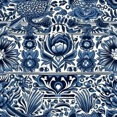 Gordijnen Hispanic traditional ceramic tile in blue and white, generative ai © FrankBoston