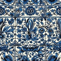 Papier peint Portugal carreaux de céramique Hispanic traditional ceramic tile in blue and white, generative ai