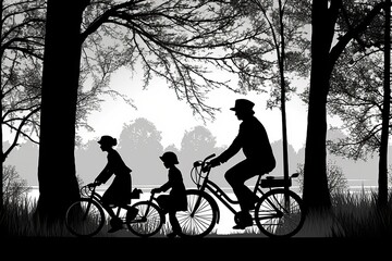 family on a bicycle riding excursion, generative ai
