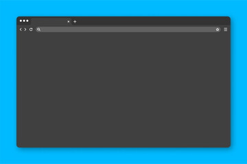 Blank web browser window with tab, toolbar and search field. Modern website, internet page in flat style. Browser mockup for computer, tablet and smartphone. Dark mode. Vector illustration