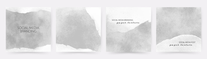 Minimalist social media post templates with torn paper texture and gray grunge background.