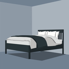 Bed in Empty Room Vector